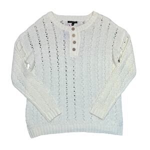 Staccato Quarter Button Ivory White Light Knit Pullover Sweater NWT Womens Small